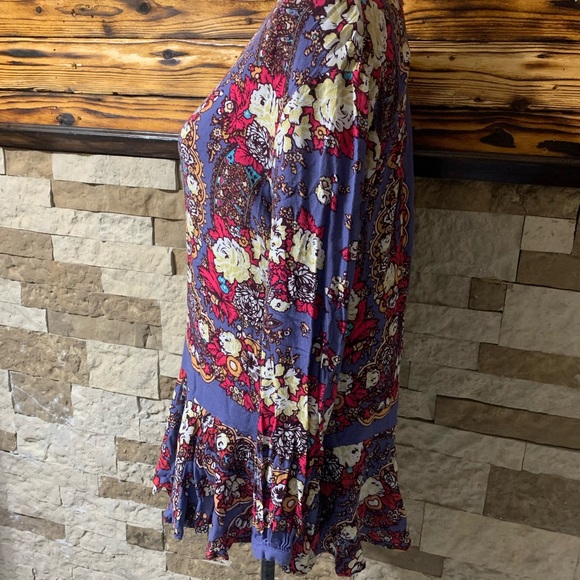 Free People Lovely Dreams Print Long Sleeve Swing Tunic Top Floral Purple XS - Picture 6 of 8